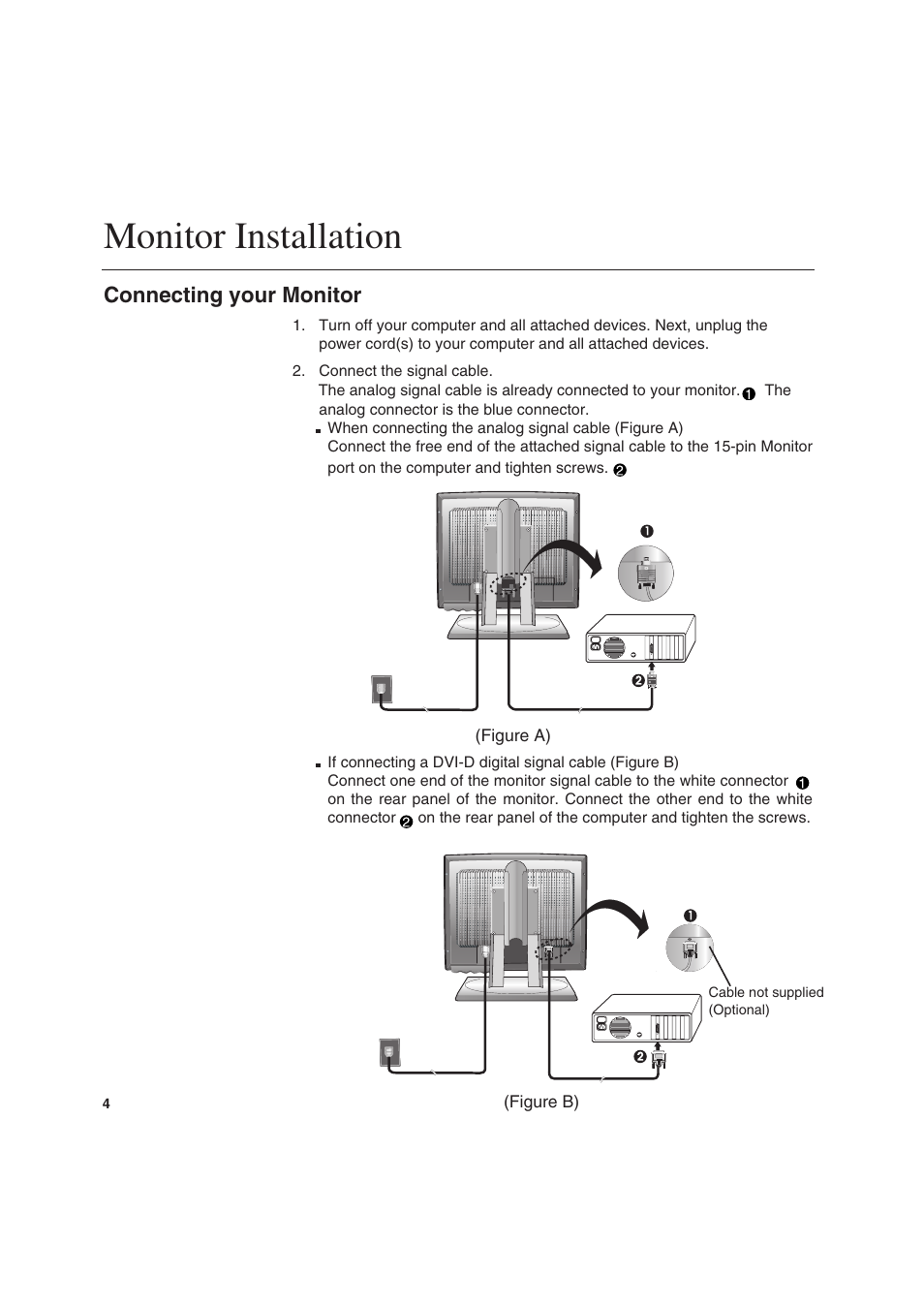 Monitor installation, Connecting your monitor | IBM T 541 User Manual | Page 6 / 26