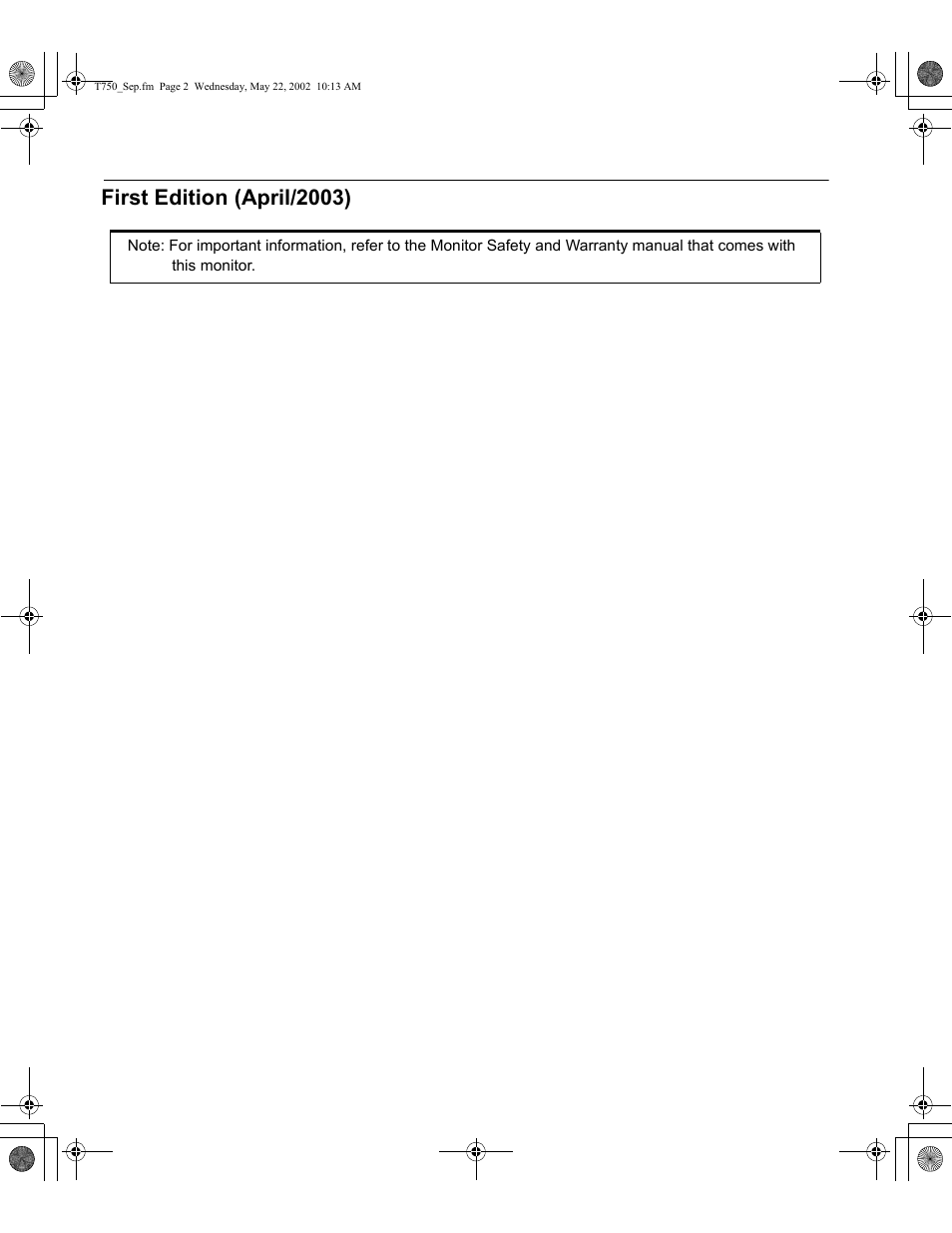 First edition (april/2003), First edition ( april/2003) | IBM L170p User Manual | Page 2 / 36