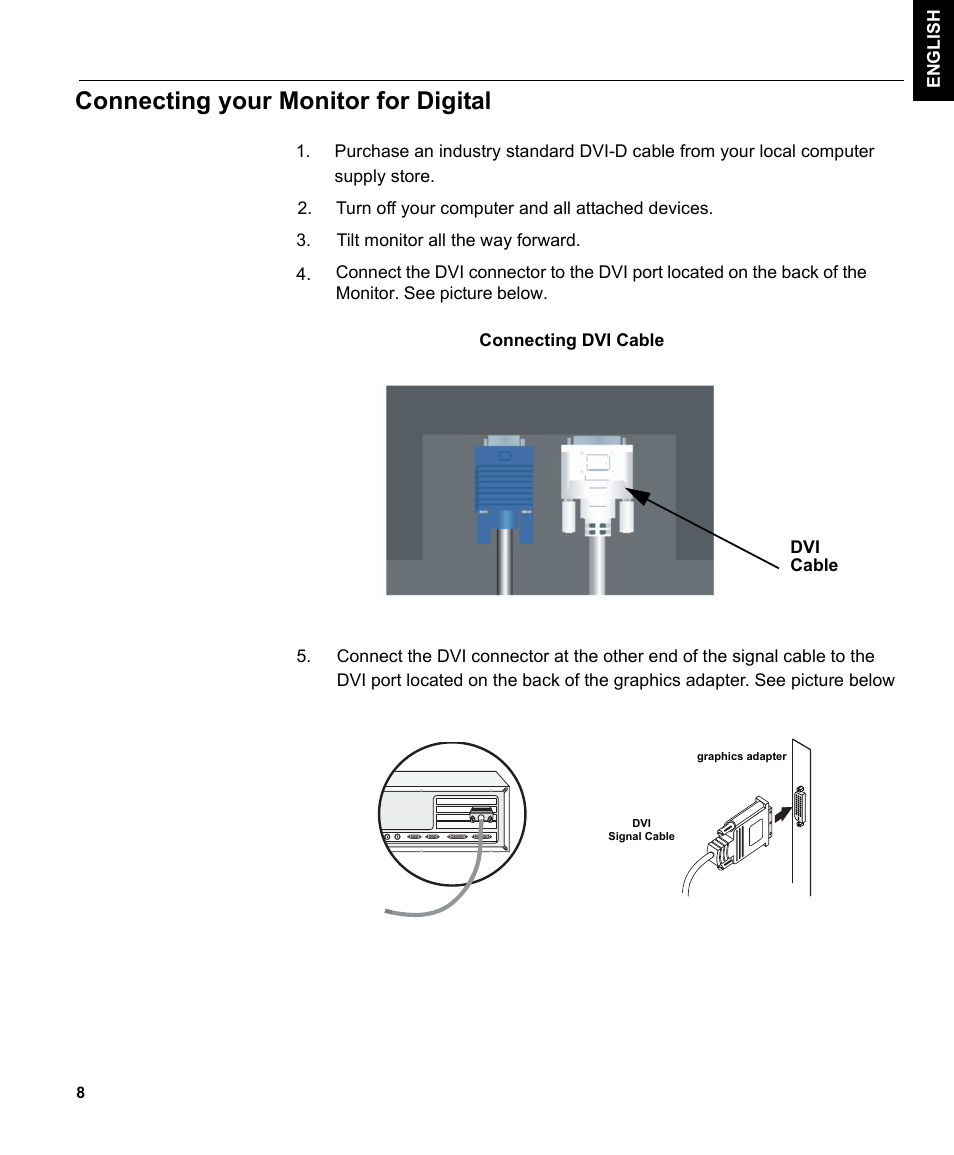 Connecting your monitor for digital | IBM THINKVISION MONITOR L150 User Manual | Page 10 / 35