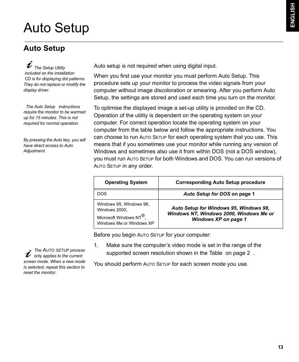 Auto setup | IBM THINKVISION MONITOR L150 User Manual | Page 15 / 35