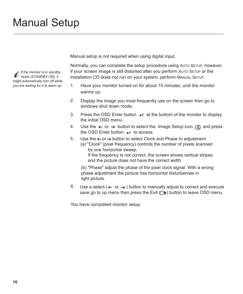 Manual setup | IBM THINKVISION MONITOR L150 User Manual | Page 18 / 35