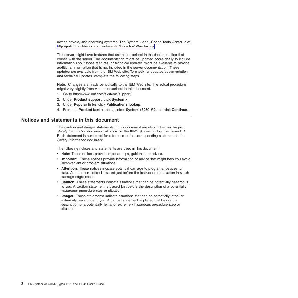 Notices and statements in this document, Notices, Statements | This, Document | IBM 4190 User Manual | Page 16 / 84