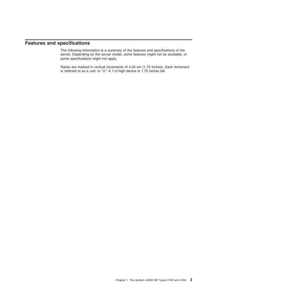 Features and specifications, Features, Specifications | IBM 4190 User Manual | Page 17 / 84