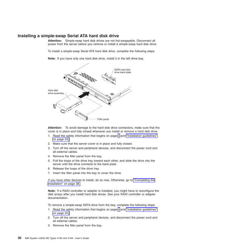 Installing, Simple-swap, Serial | Hard, Disk, Drive | IBM 4190 User Manual | Page 44 / 84