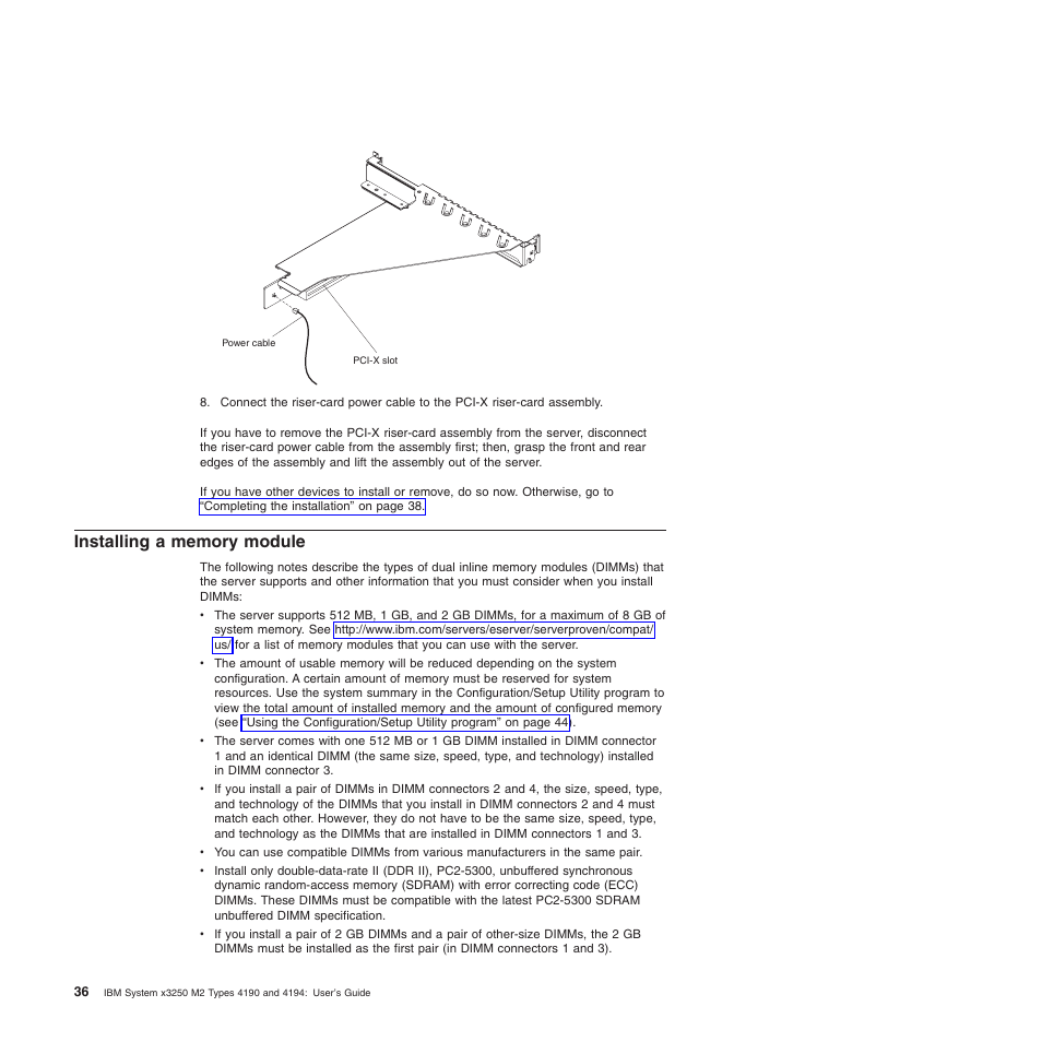 Installing a memory module, Installing, Memory | Module | IBM 4190 User Manual | Page 50 / 84