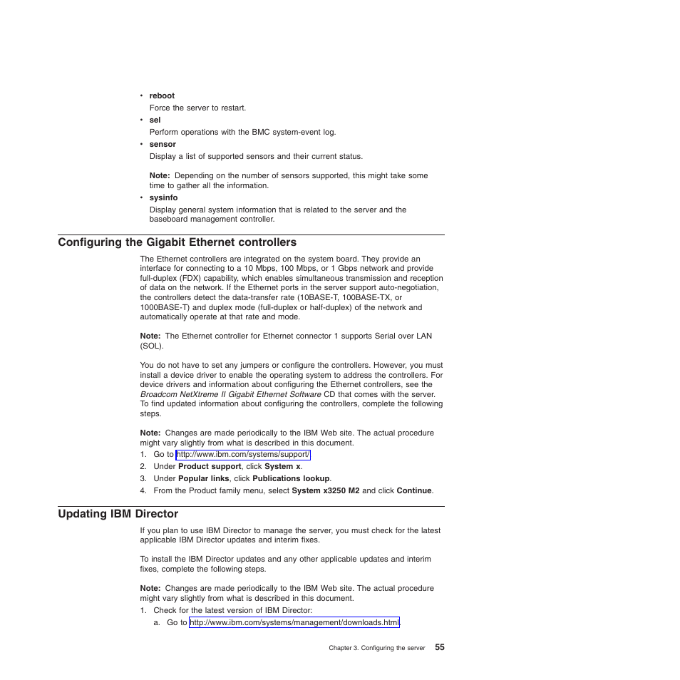 Configuring the gigabit ethernet controllers, Updating ibm director, Configuring | Gigabit, Ethernet, Controllers, Updating, Director | IBM 4190 User Manual | Page 69 / 84