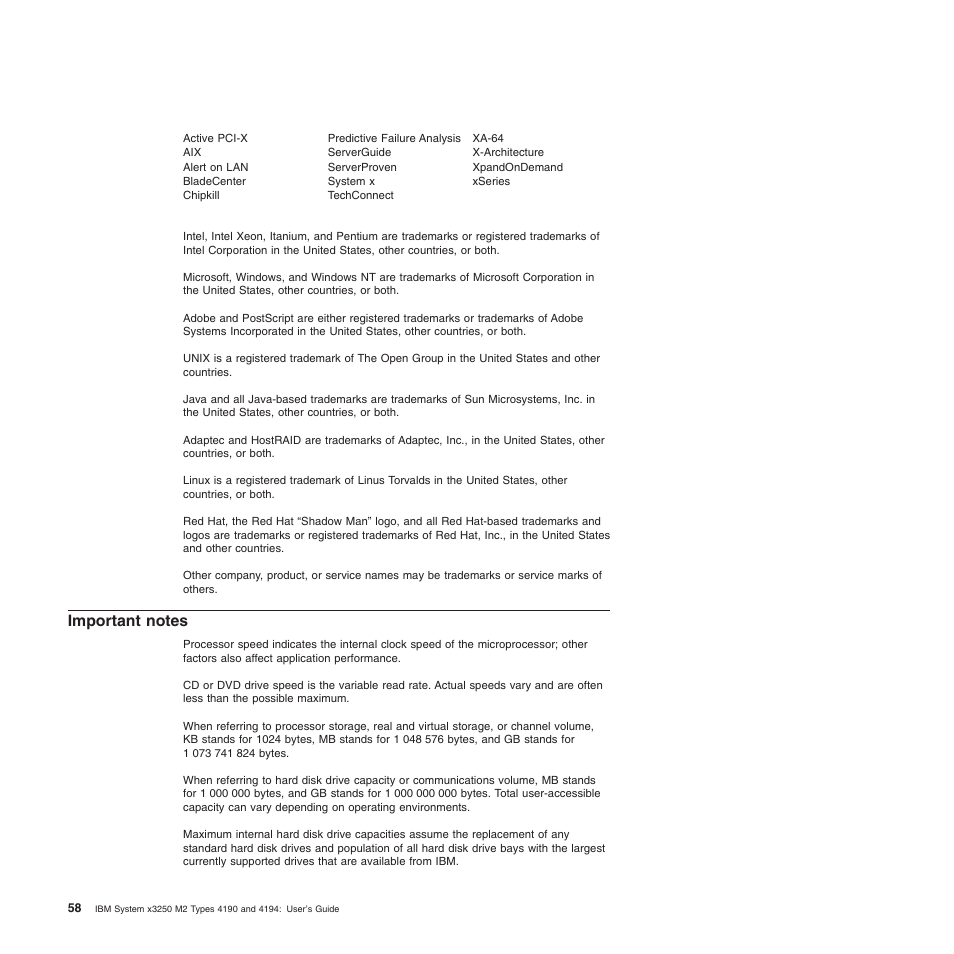 Important notes, Important, Notes | IBM 4190 User Manual | Page 72 / 84