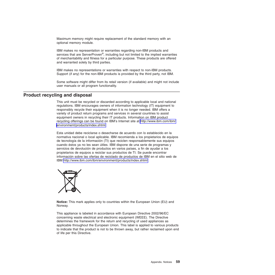 Product recycling and disposal, Product, Recycling | Disposal | IBM 4190 User Manual | Page 73 / 84