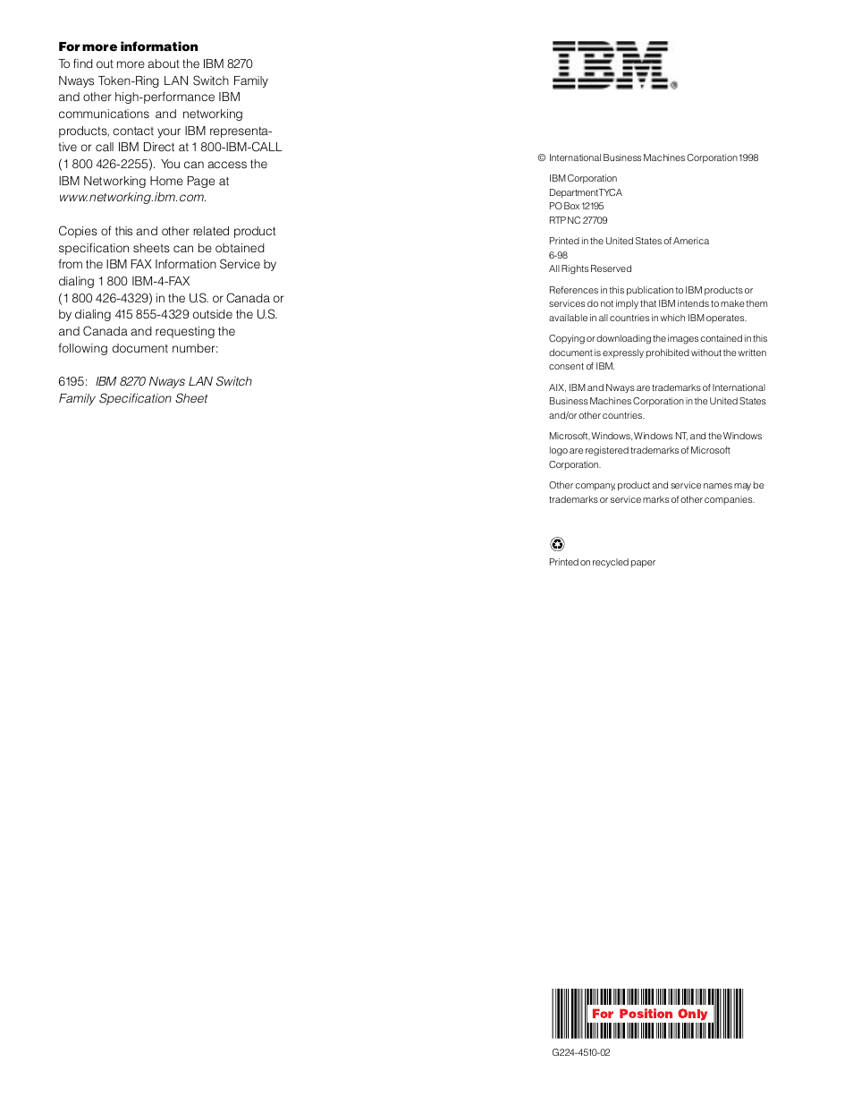 IBM BM 8270 User Manual | Page 8 / 8