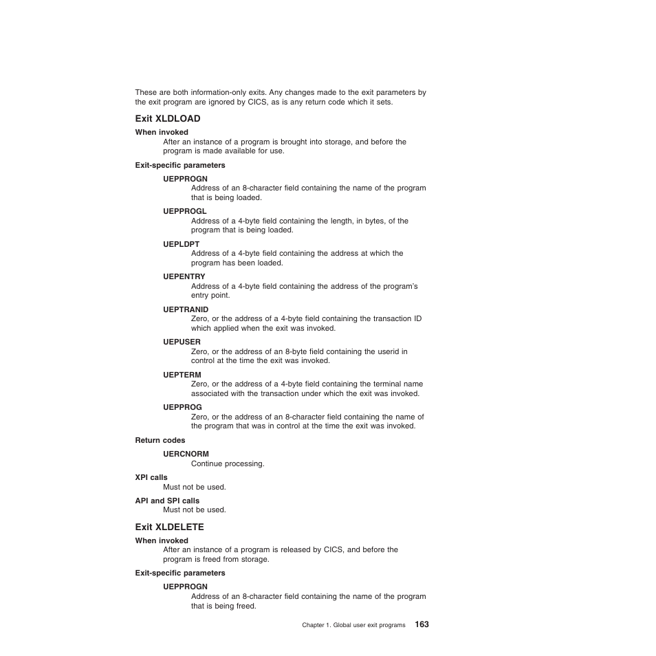 Exit xldload, Exit xldelete | IBM SC34-6814-04 User Manual | Page 185 / 953