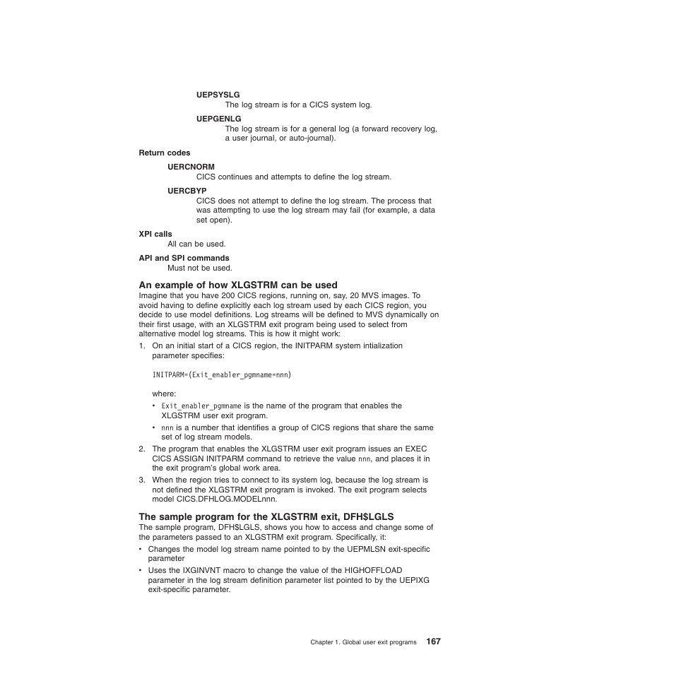 An example of how xlgstrm can be used, The sample program for the xlgstrm exit, dfh$lgls | IBM SC34-6814-04 User Manual | Page 189 / 953