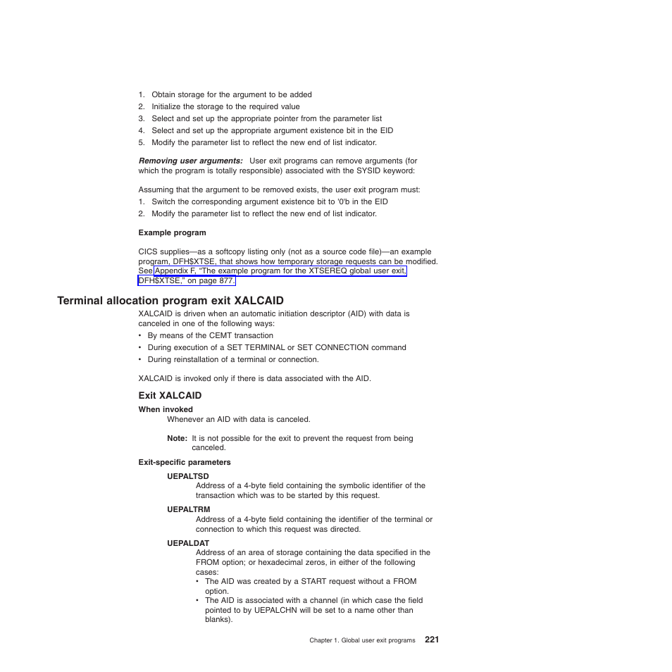 Terminal allocation program exit xalcaid, Exit xalcaid | IBM SC34-6814-04 User Manual | Page 243 / 953