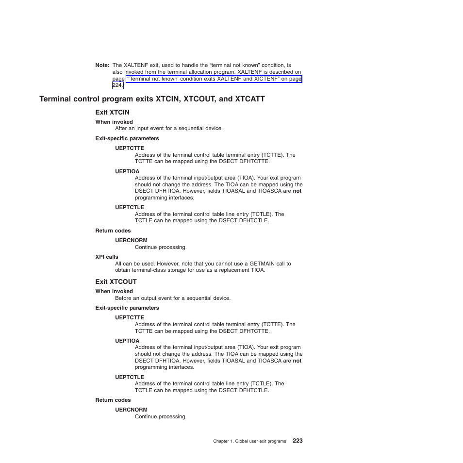 Exit xtcin, Exit xtcout | IBM SC34-6814-04 User Manual | Page 245 / 953