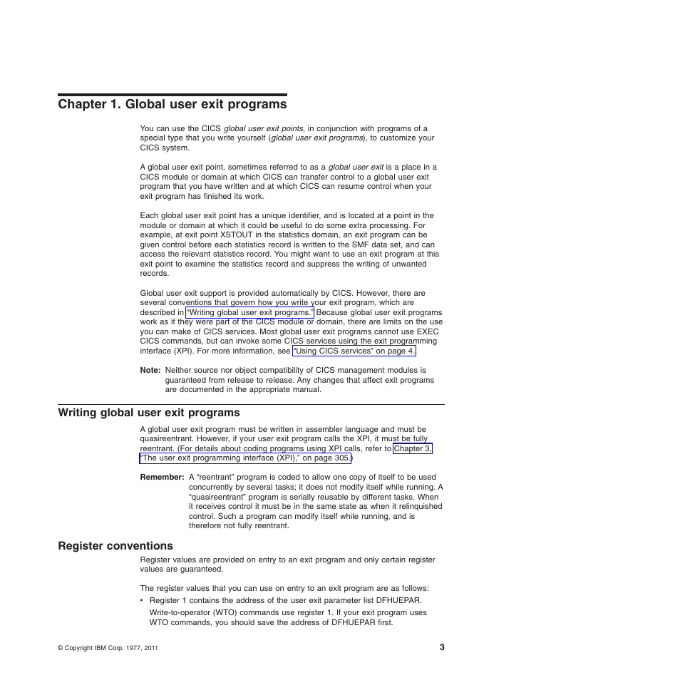 Chapter 1. global user exit programs, Writing global user exit programs, Register conventions | IBM SC34-6814-04 User Manual | Page 25 / 953