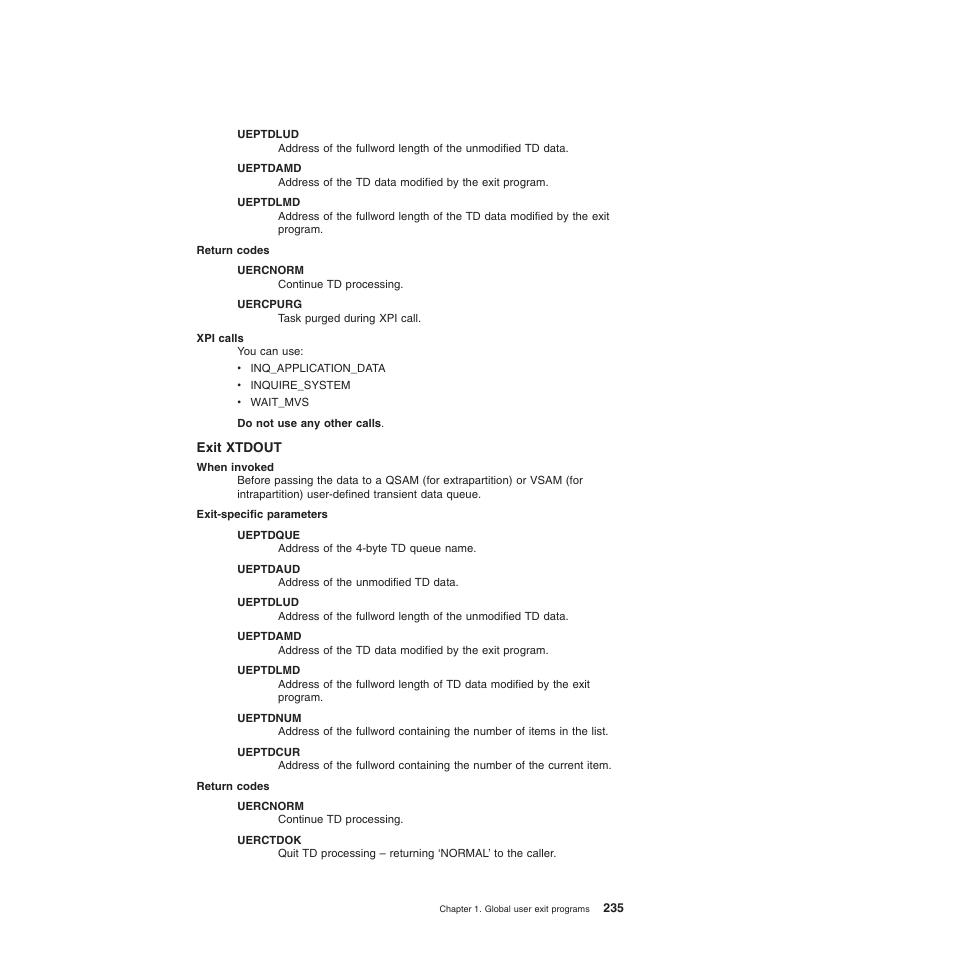 Exit xtdout | IBM SC34-6814-04 User Manual | Page 257 / 953