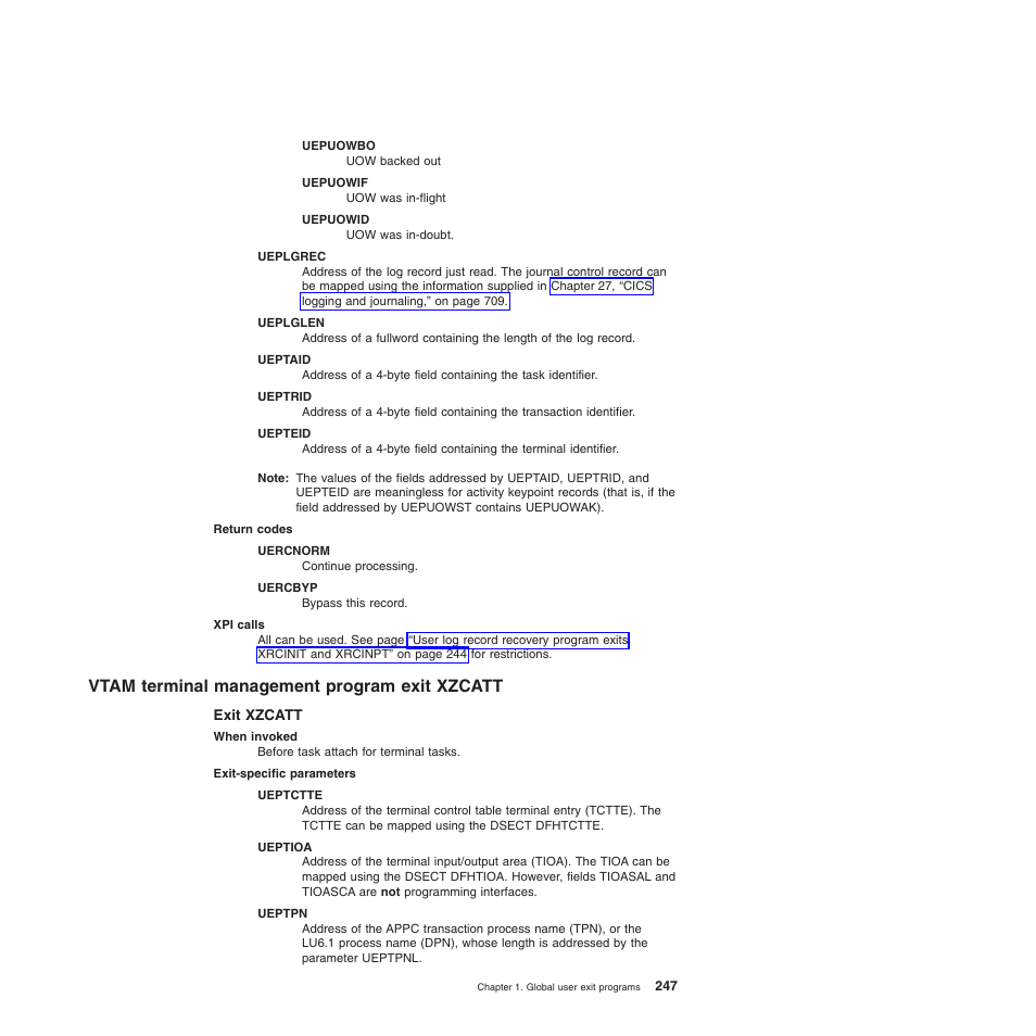 Vtam terminal management program exit xzcatt, Exit xzcatt | IBM SC34-6814-04 User Manual | Page 269 / 953