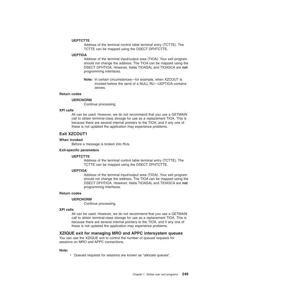 Exit xzcout1 | IBM SC34-6814-04 User Manual | Page 271 / 953