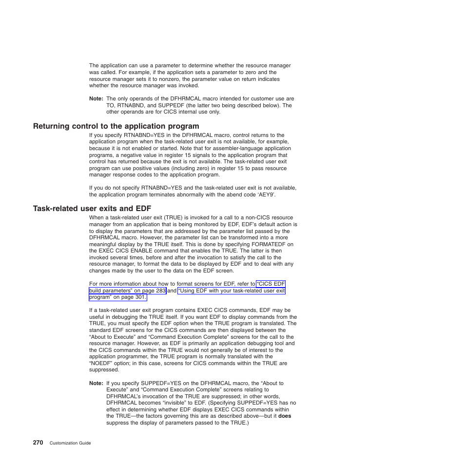 Returning control to the application program, Task-related user exits and edf | IBM SC34-6814-04 User Manual | Page 292 / 953