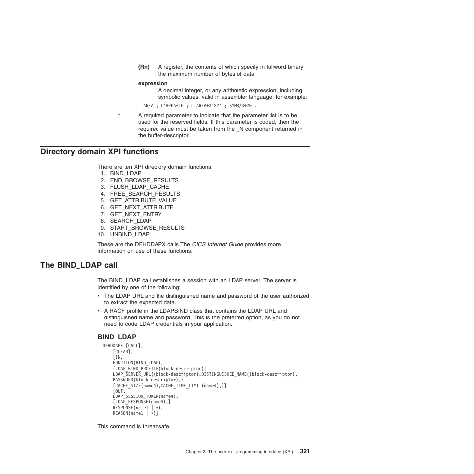 Directory domain xpi functions, The bind_ldap call, The bind_ldap call” on | IBM SC34-6814-04 User Manual | Page 343 / 953