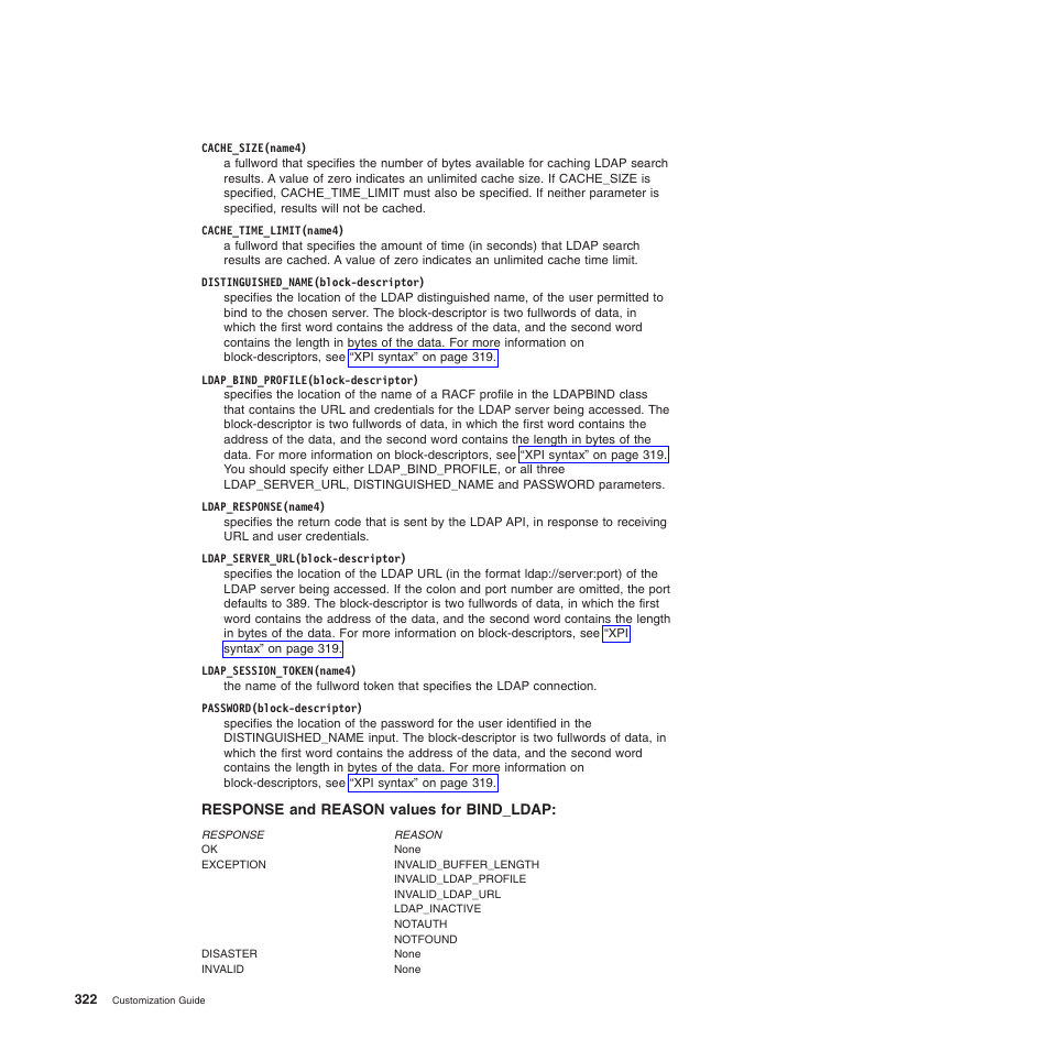 Response and reason values for bind_ldap | IBM SC34-6814-04 User Manual | Page 344 / 953