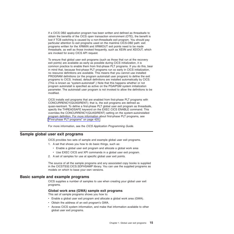 Sample global user exit programs, Basic sample and example programs, Global work area (gwa) sample exit programs | IBM SC34-6814-04 User Manual | Page 37 / 953