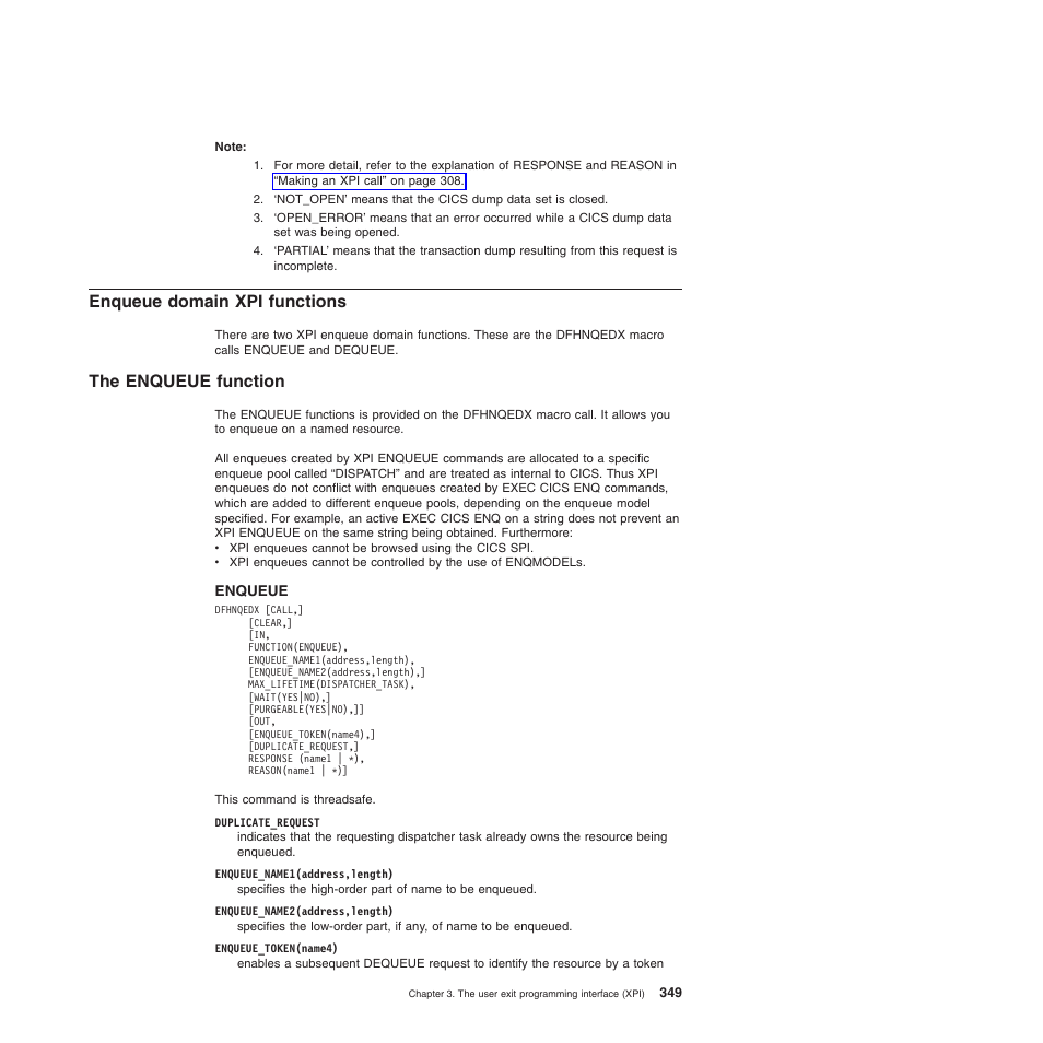 Enqueue domain xpi functions, The enqueue function | IBM SC34-6814-04 User Manual | Page 371 / 953