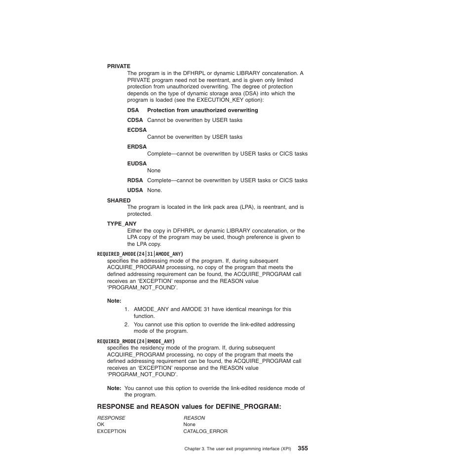 Response and reason values for define_program | IBM SC34-6814-04 User Manual | Page 377 / 953