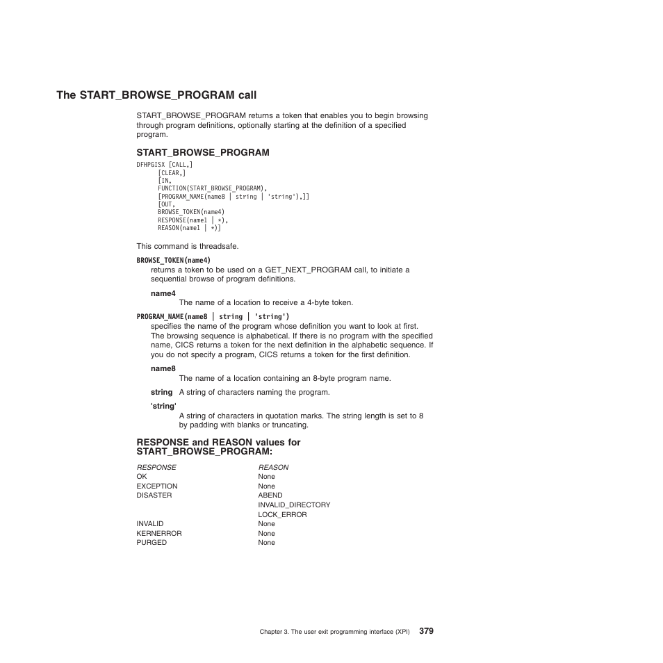 The start_browse_program call | IBM SC34-6814-04 User Manual | Page 401 / 953