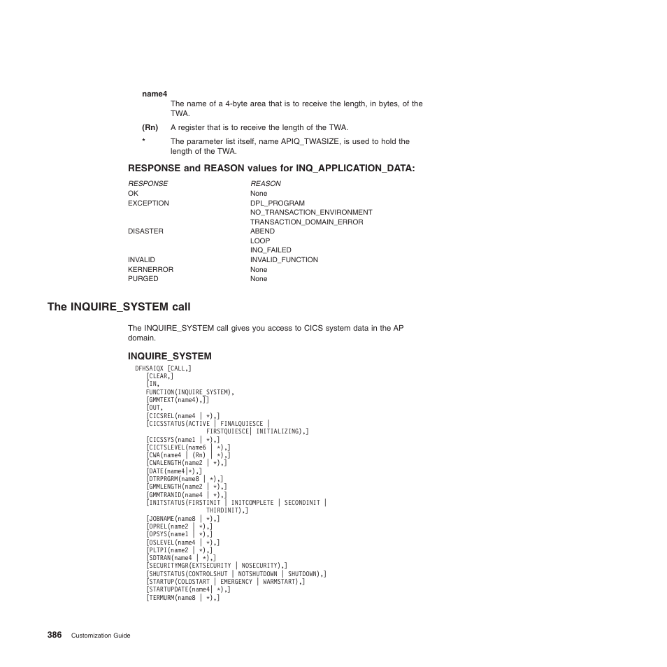 The inquire_system call, The inquire_system | IBM SC34-6814-04 User Manual | Page 408 / 953