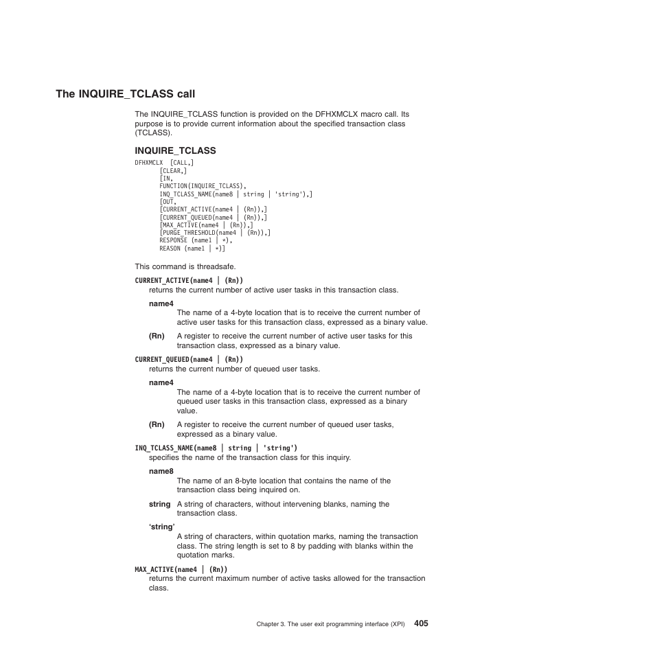 The inquire_tclass call | IBM SC34-6814-04 User Manual | Page 427 / 953