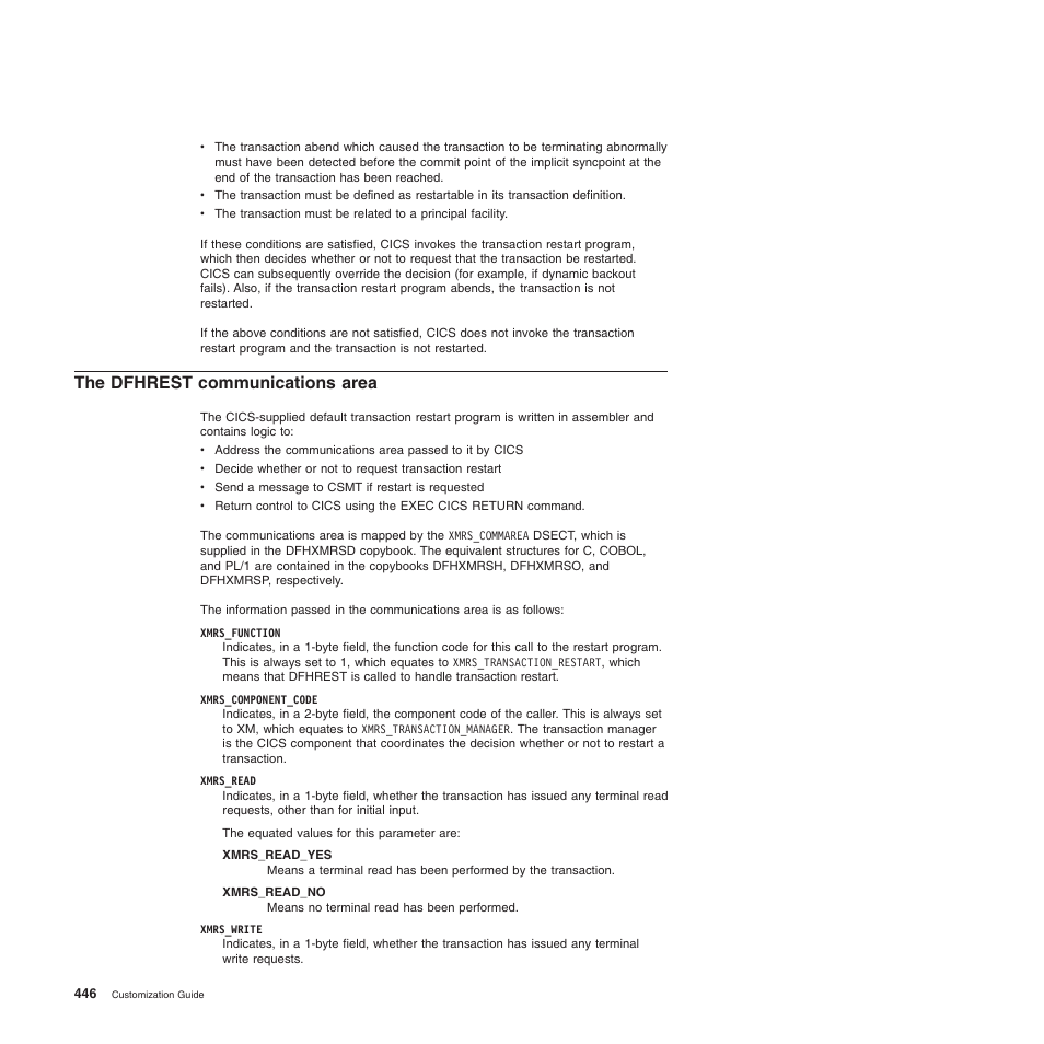 The dfhrest communications area | IBM SC34-6814-04 User Manual | Page 468 / 953