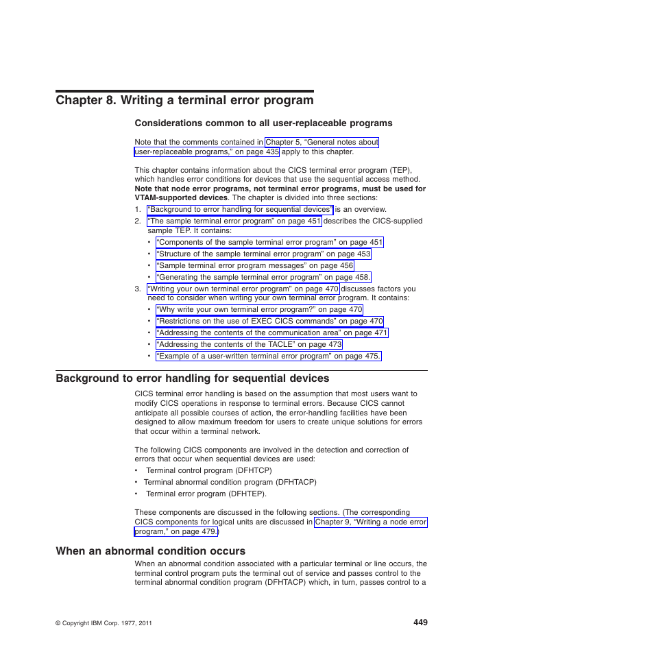 Chapter 8. writing a terminal error program, When an abnormal condition occurs | IBM SC34-6814-04 User Manual | Page 471 / 953