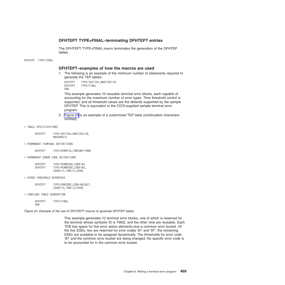 Dfhtept type=final–terminating dfhtept entries, Dfhtept–examples of how the macros are used | IBM SC34-6814-04 User Manual | Page 491 / 953