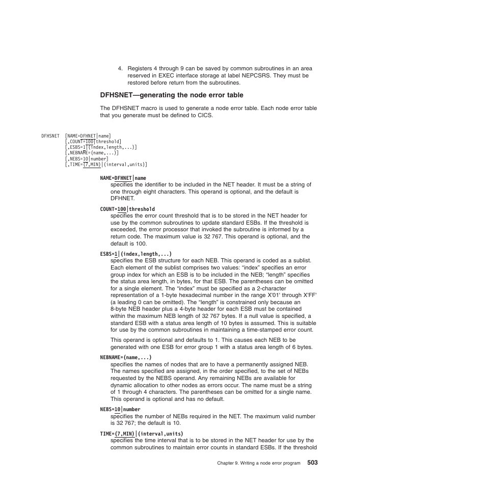 Dfhsnet—generating the node error table | IBM SC34-6814-04 User Manual | Page 525 / 953