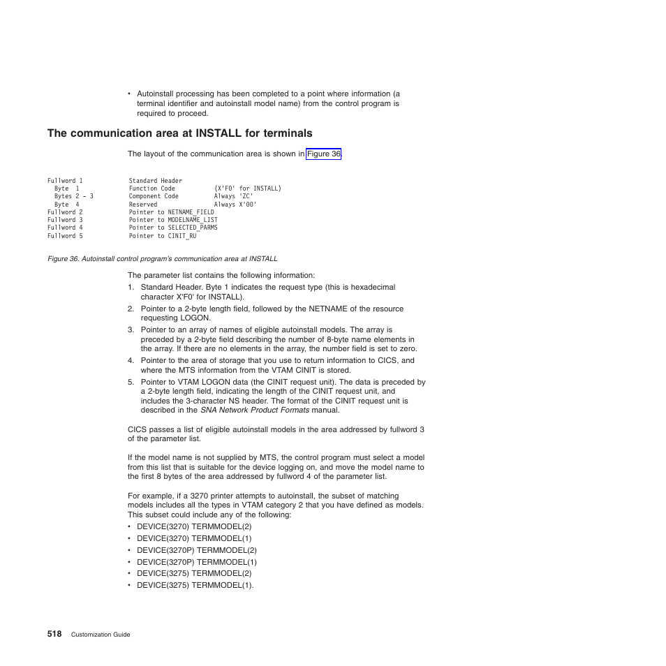 The communication area at install for terminals | IBM SC34-6814-04 User Manual | Page 540 / 953