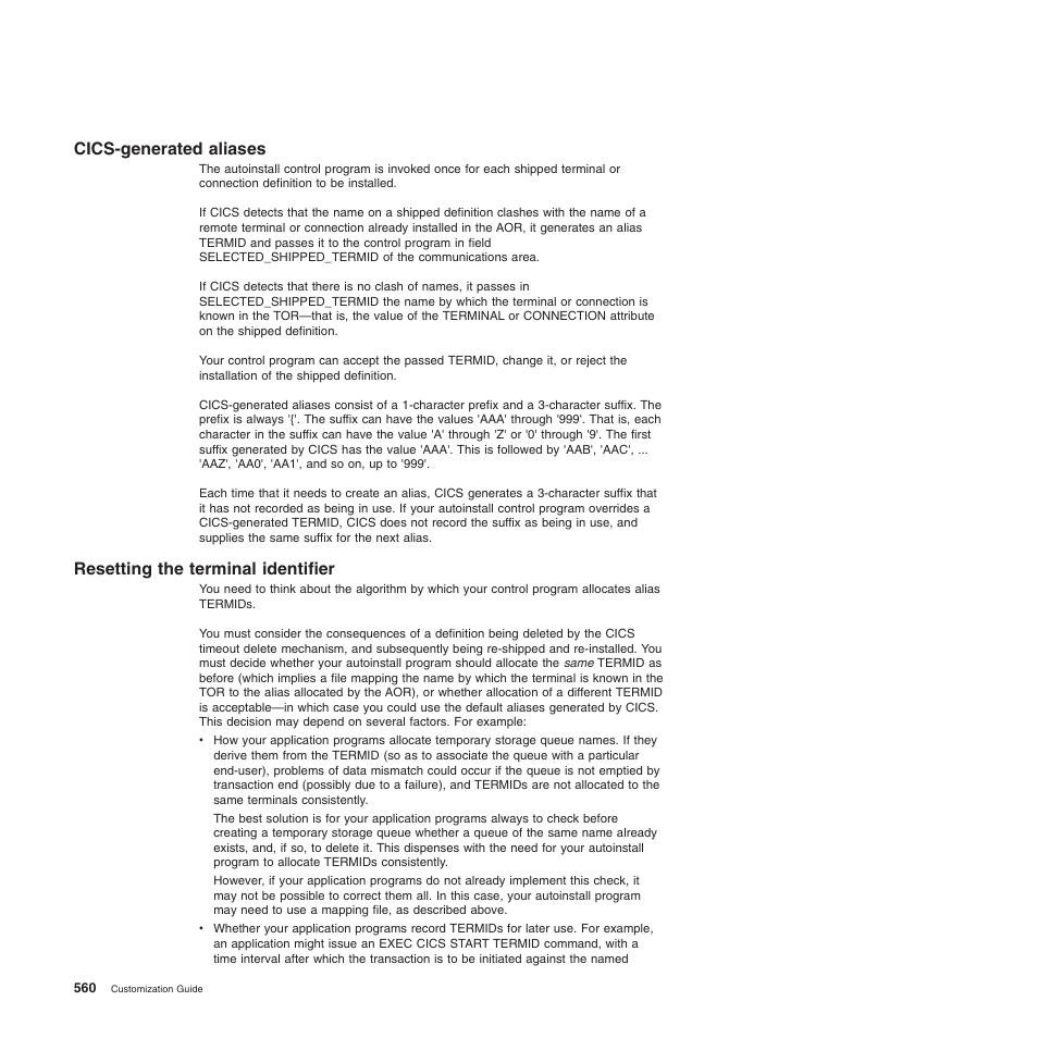 Cics-generated aliases, Resetting the terminal identifier | IBM SC34-6814-04 User Manual | Page 582 / 953