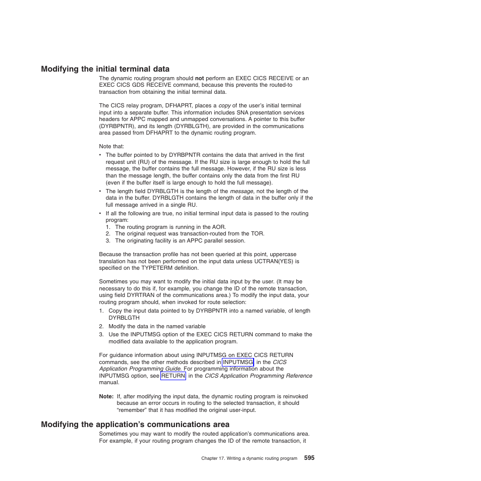 Modifying the initial terminal data, Modifying the application’s communications area | IBM SC34-6814-04 User Manual | Page 617 / 953