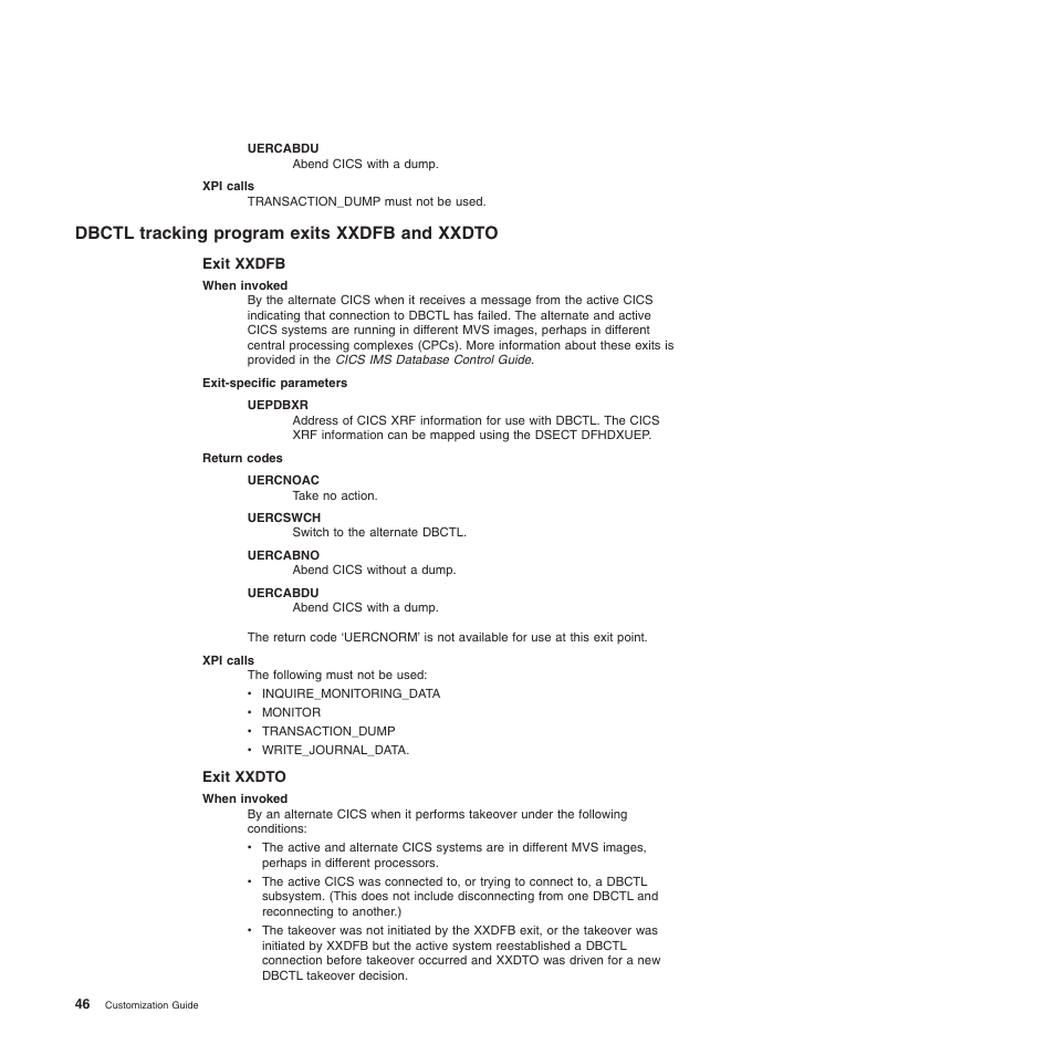 Dbctl tracking program exits xxdfb and xxdto, Exit xxdfb, Exit xxdto | IBM SC34-6814-04 User Manual | Page 68 / 953