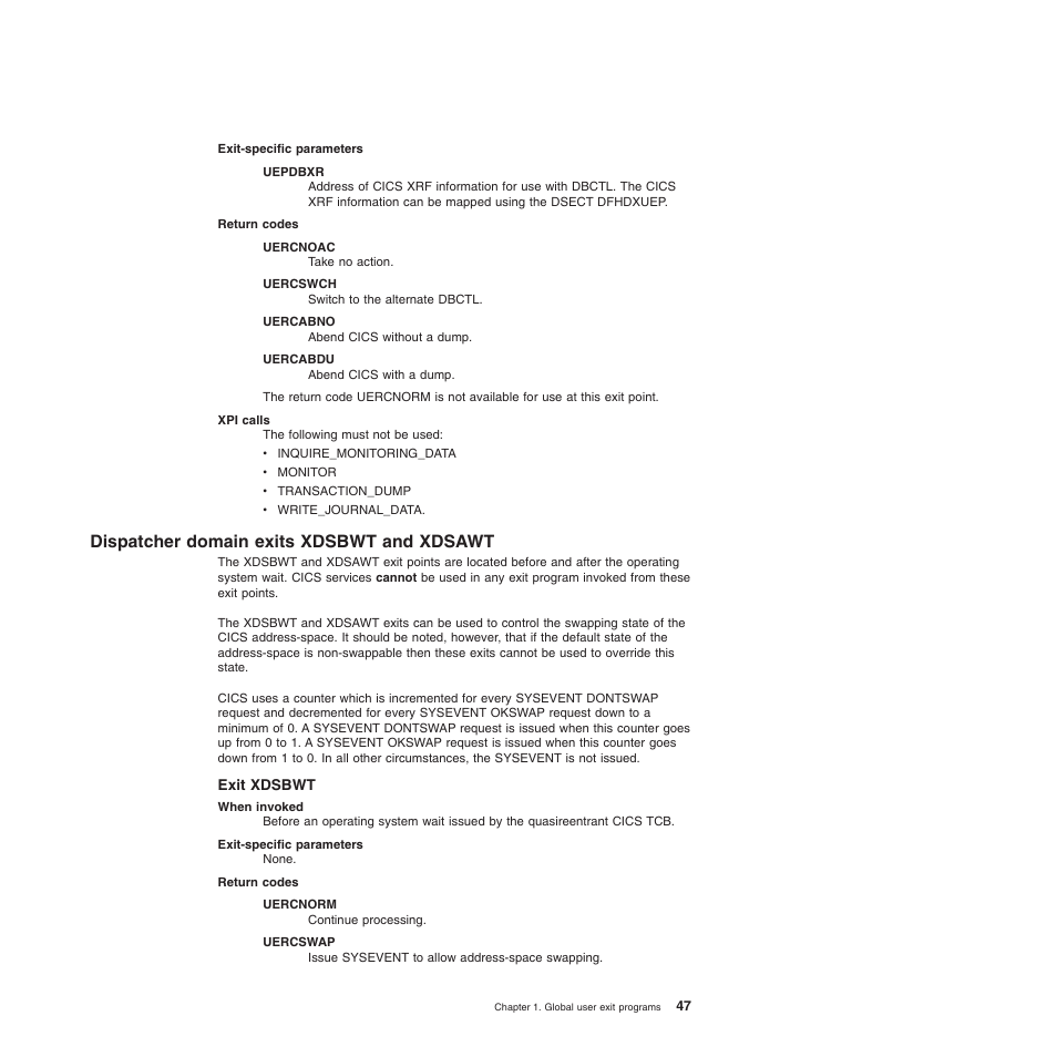 Dispatcher domain exits xdsbwt and xdsawt, Exit xdsbwt | IBM SC34-6814-04 User Manual | Page 69 / 953