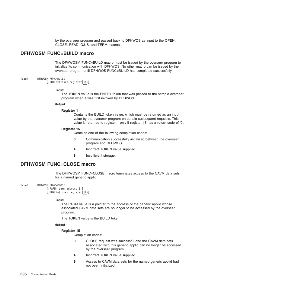 Dfhwosm func=build macro, Dfhwosm func=close macro | IBM SC34-6814-04 User Manual | Page 718 / 953