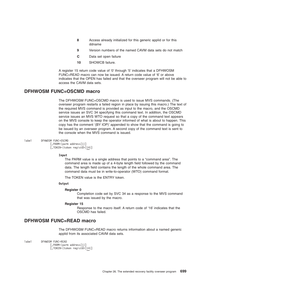 Dfhwosm func=oscmd macro, Dfhwosm func=read macro, Dfhwosm func=oscmd macro dfhwosm func=read macro | IBM SC34-6814-04 User Manual | Page 721 / 953