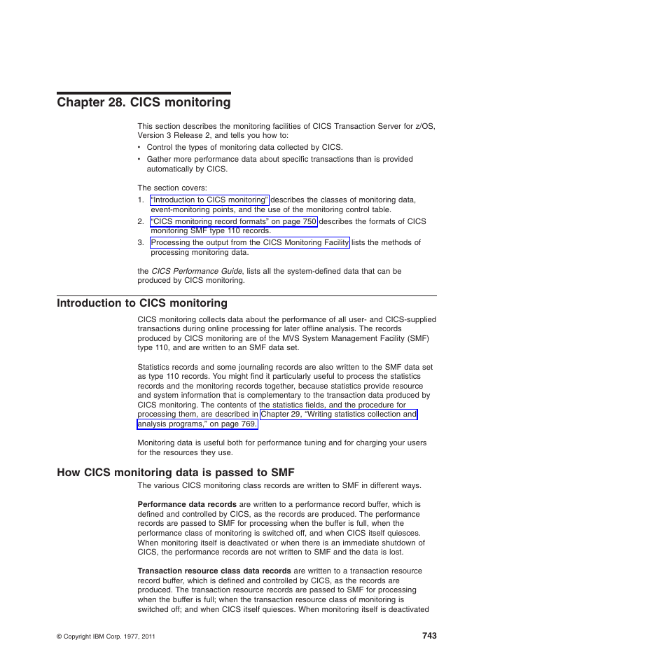 Chapter 28. cics monitoring, Introduction to cics monitoring, How cics monitoring data is passed to smf | IBM SC34-6814-04 User Manual | Page 765 / 953