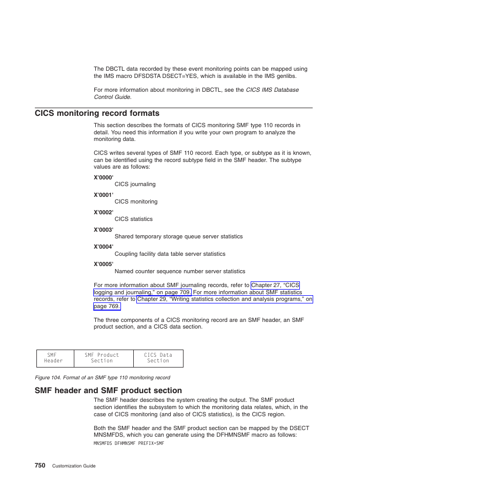 Cics monitoring record formats, Smf header and smf product section | IBM SC34-6814-04 User Manual | Page 772 / 953
