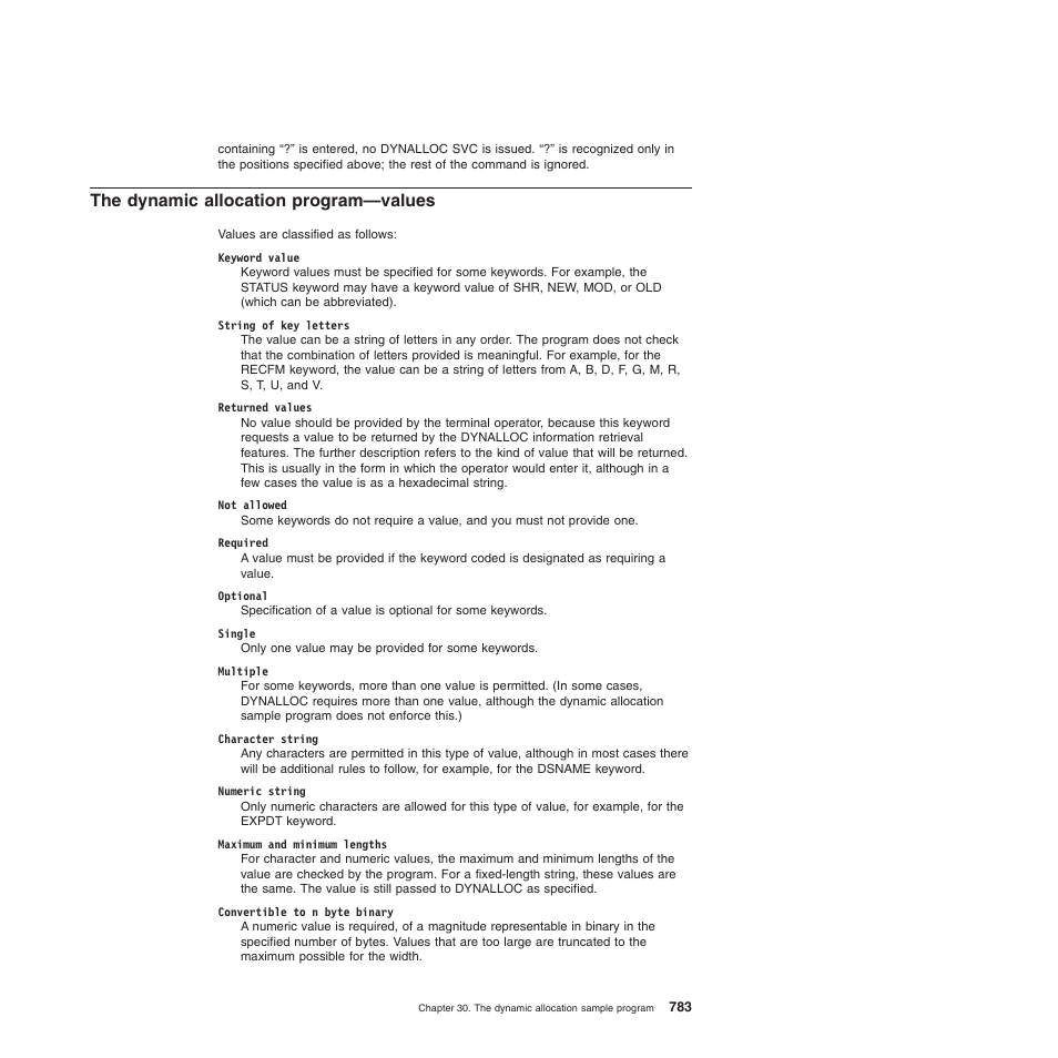 The dynamic allocation program—values | IBM SC34-6814-04 User Manual | Page 805 / 953