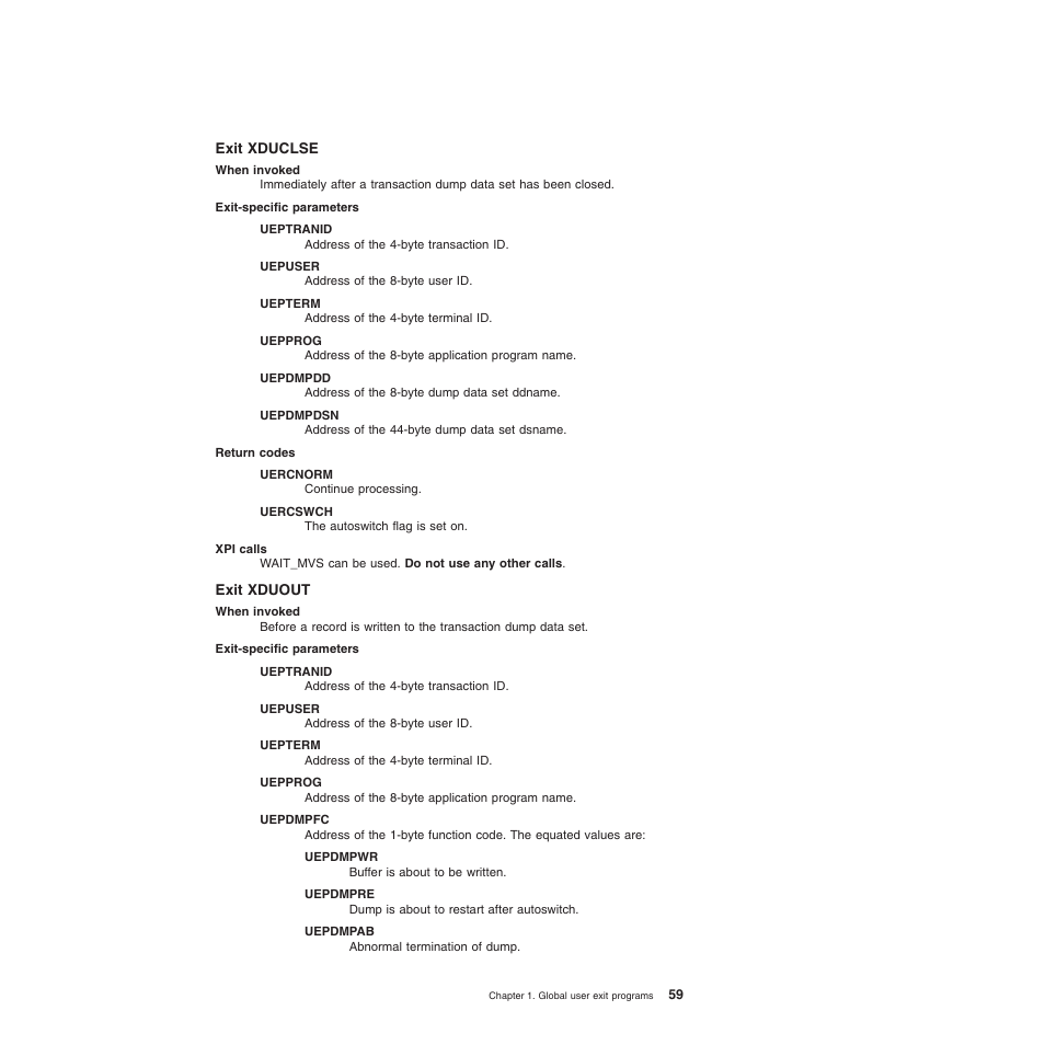 Exit xduclse, Exit xduout | IBM SC34-6814-04 User Manual | Page 81 / 953