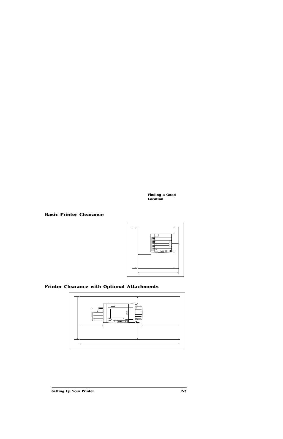 Basic printer clearance, Printer clearance with optional attachments | IBM Print System QMS 4032 User Manual | Page 19 / 86