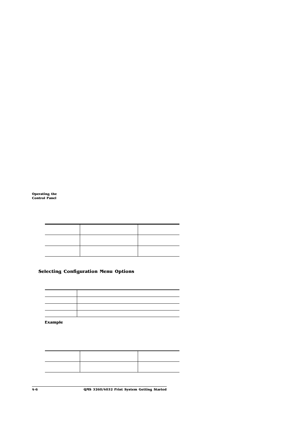 Selecting configuration menu options, Selecting configuration menu options 4-6 | IBM Print System QMS 4032 User Manual | Page 52 / 86