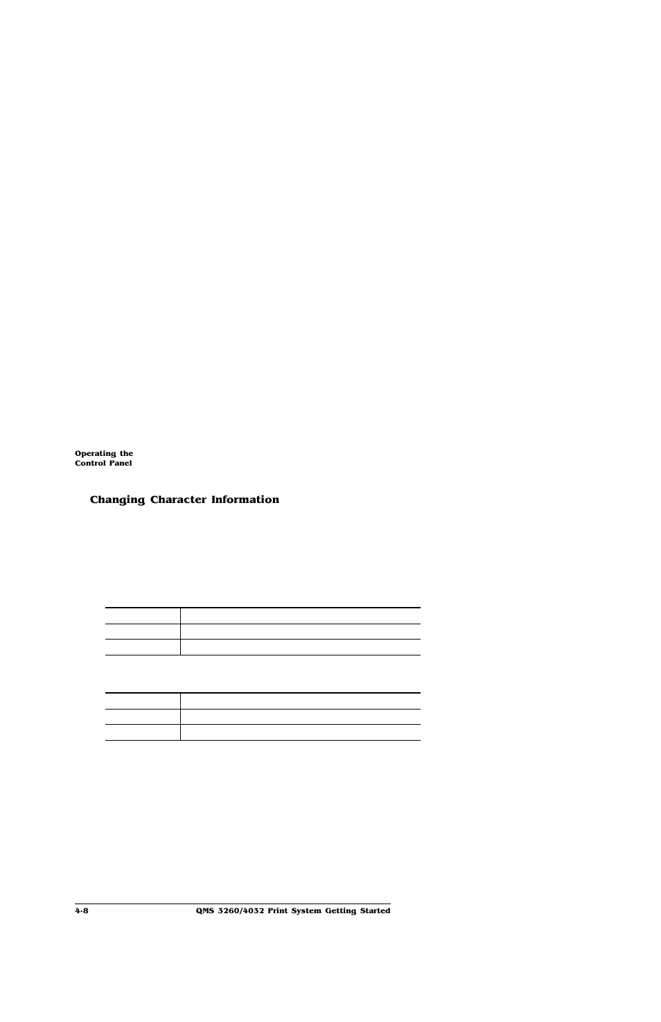 Changing character information, Changing character information 4-8 | IBM Print System QMS 4032 User Manual | Page 54 / 86