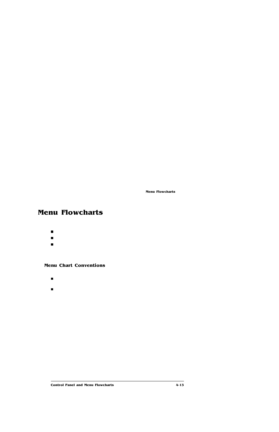 Menu flowcharts, Menu chart conventions, Menu flowcharts -13 | Menu chart conventions 4-13 | IBM Print System QMS 4032 User Manual | Page 59 / 86