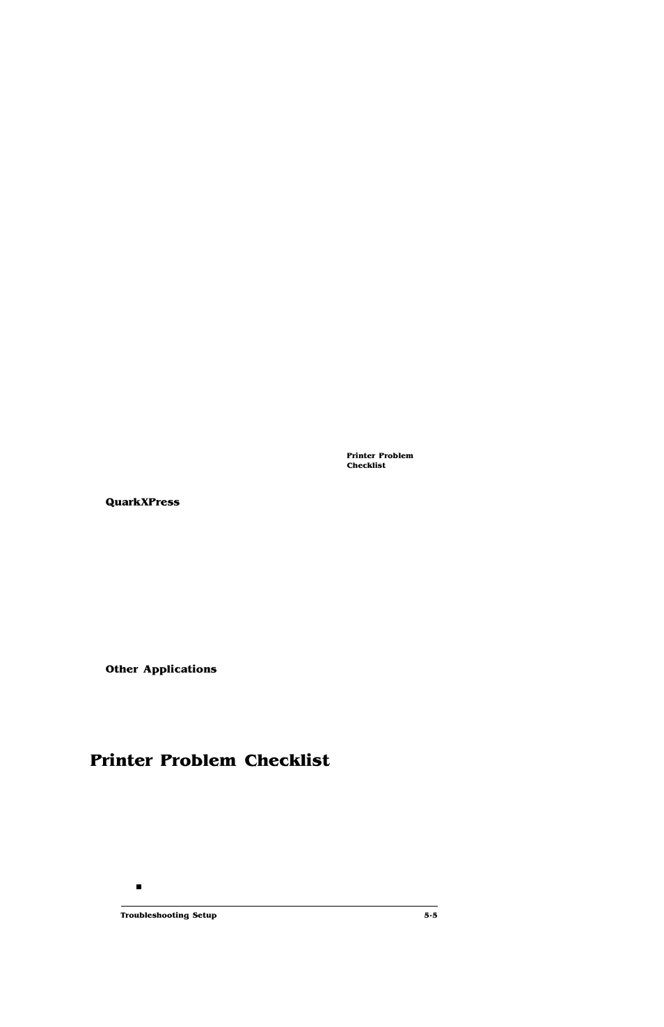 Quarkxpress, Other applications, Printer problem checklist | Quarkxpress 5-5 other applications 5-5, Printer problem checklist -5 | IBM Print System QMS 4032 User Manual | Page 73 / 86